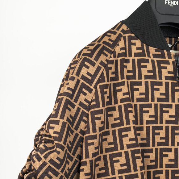 Fendi SS/19 "Mud & Dark Brown" FF-Motif Jersey Oversized Bomber Jacket - Picture 5 of 16